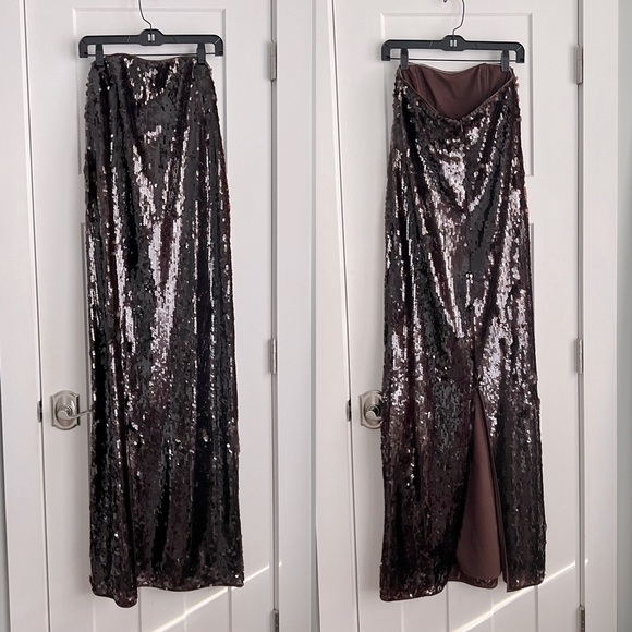 STAUD Casey Sequin Strapless Maxi Dress Bronze - Picture 3 of 10